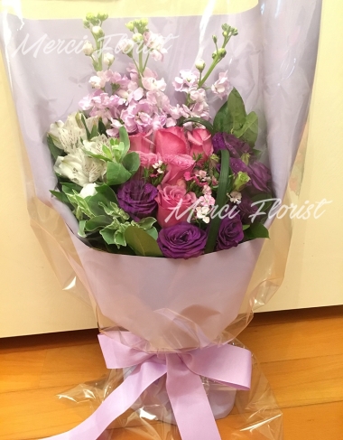**BQ07** Rose Long Bouquet - Purple - 6 pcs<br>玫瑰 長形花束 - 紫色 - 6枝