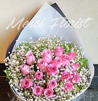 **BQ12** Rose Long Bouquet - Pink (Many colors combination) - 18 pcs<br>玫瑰 長形花束 - 粉色 (有其他顏色選擇) - 18 枝