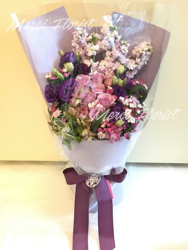 **KBQ28** Purple Rose Long Bouquet - 8 pcs<br>紫色玫瑰 長形花束 - 8 枝