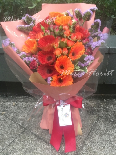 **BQ29** Gerbera Long Bouquet-Red and Orange-12pcs<br>太陽花 長形花束 - 紅色及橙色-12枝