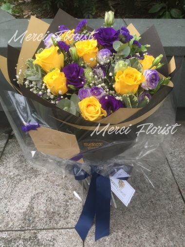 **KBQ34** Yellow Rose Round Bouquet - 6 pcs<br>黃色玫瑰 圓形花束 - 6 枝