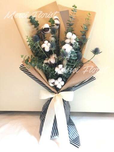 **KBQ01** Cotton Long Bouquet - White<br>棉花 長形花束